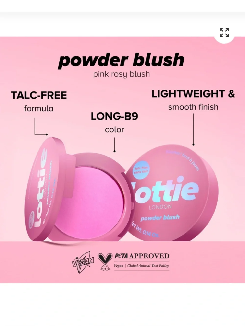 🆕UO: LOTTIE LONDON: Rosy Powder Blush in Pink- FULL SIZE